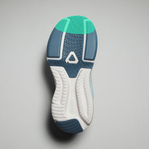 Bottom of a blue sneaker with a highlighted toe area