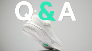 Q&A text with a shoe in the background