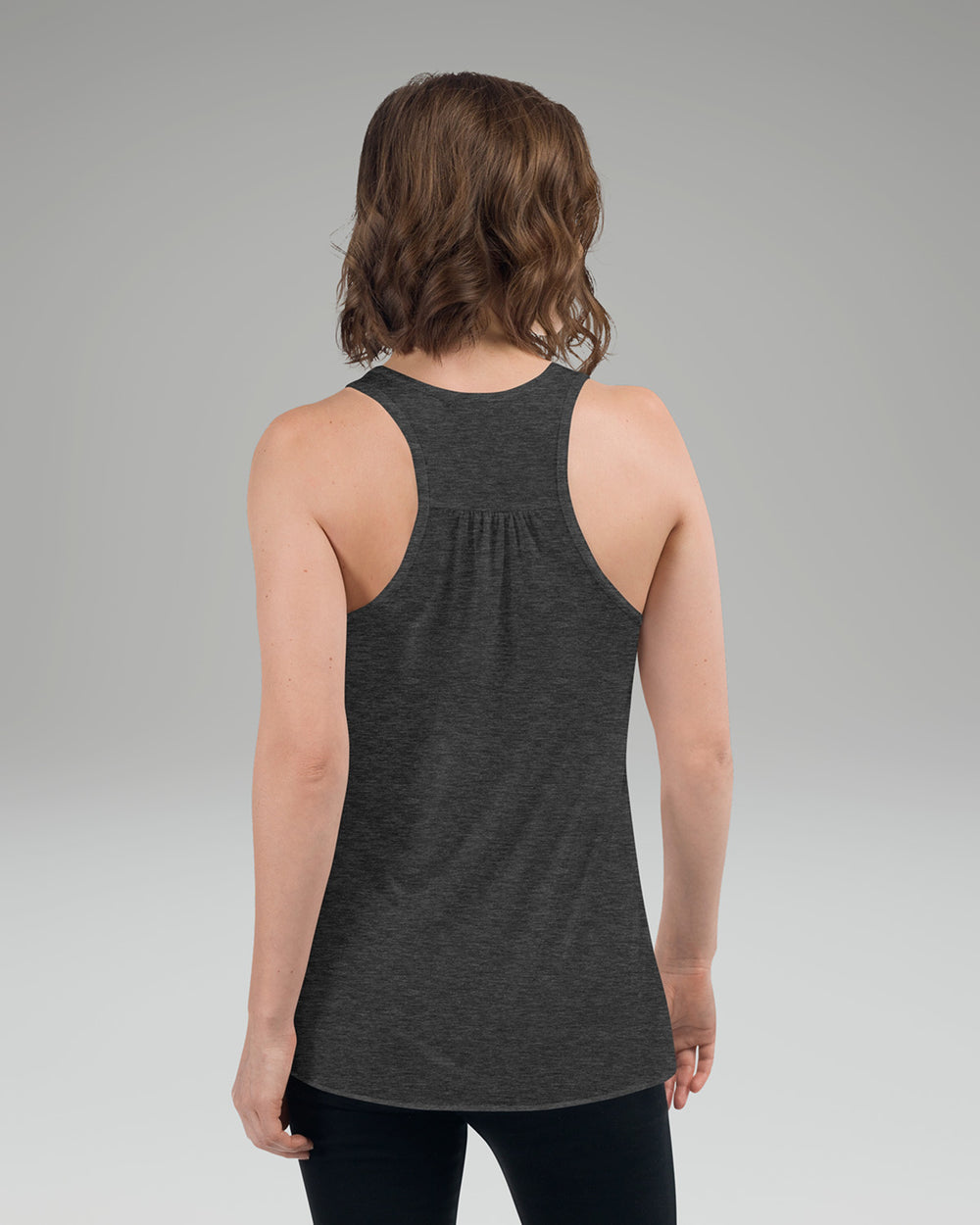 [color: dark grey heather] Model wearing Cadense Breeze Repeat Tank Top
