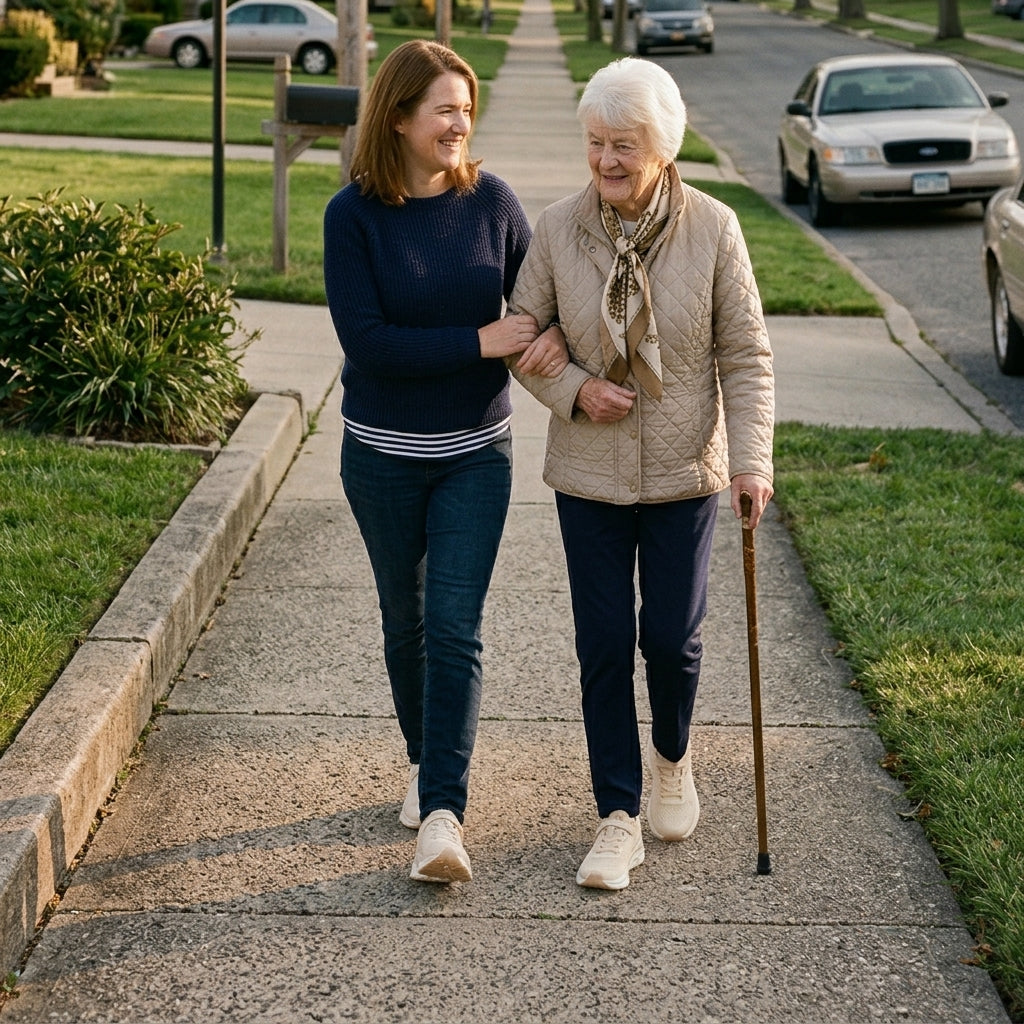 Two people walking side by side