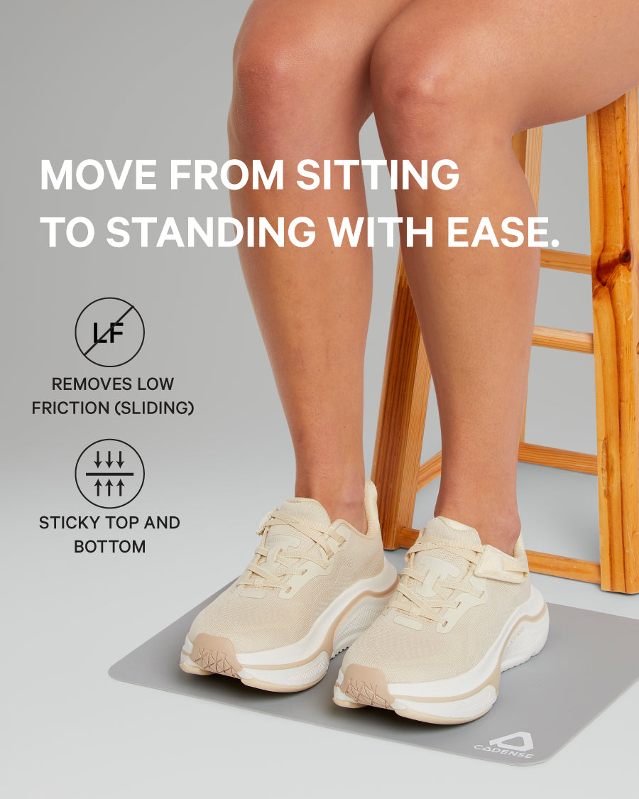 cover of woman using the transition mat for sitting-standing motion